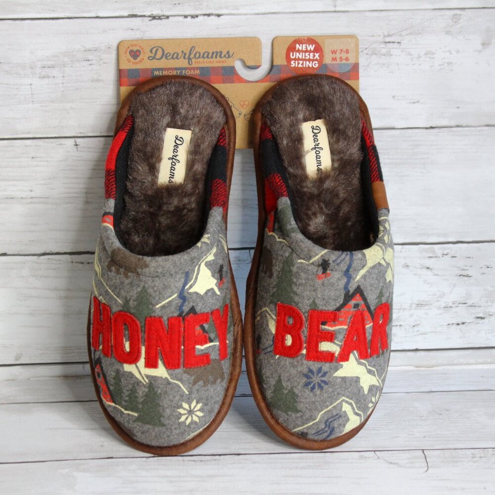Dearfoams Slippers Youth Boy's Size 5 6 Honey Bear